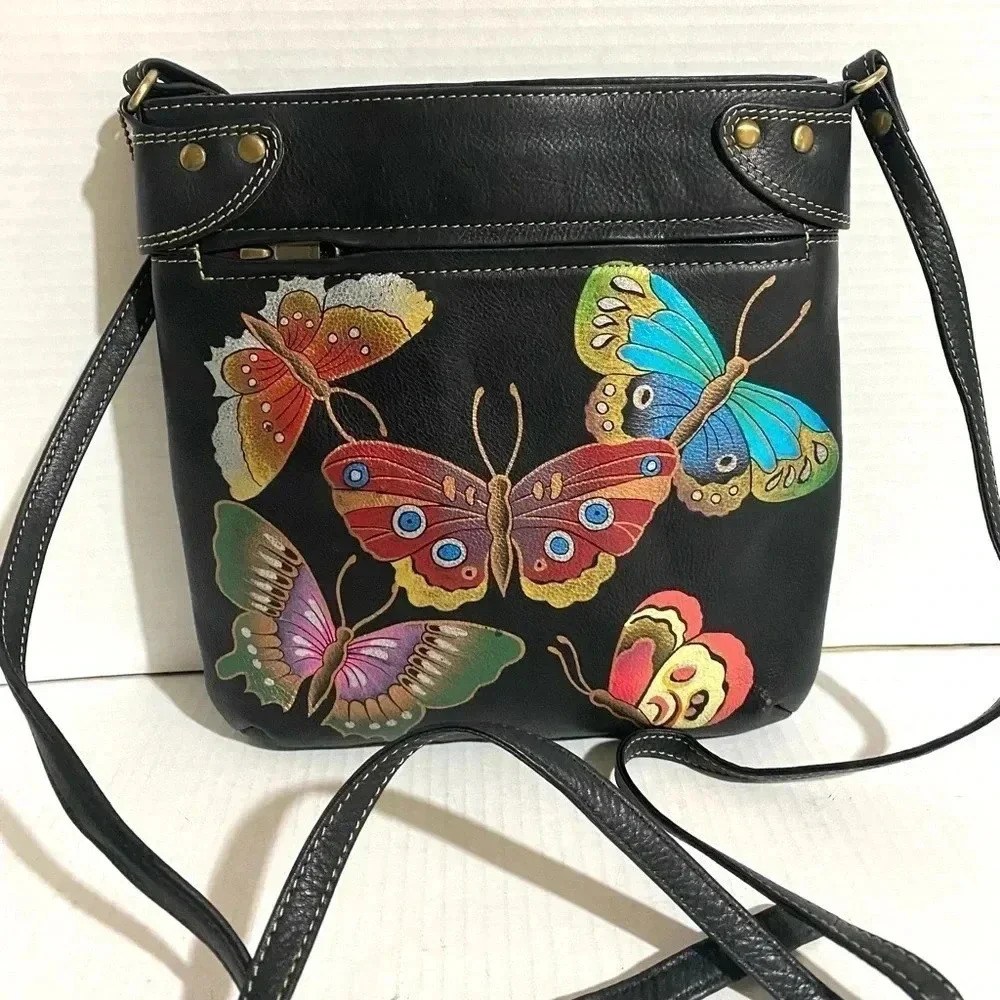Anuschka hand painted multicolor leather crossbody handbag
